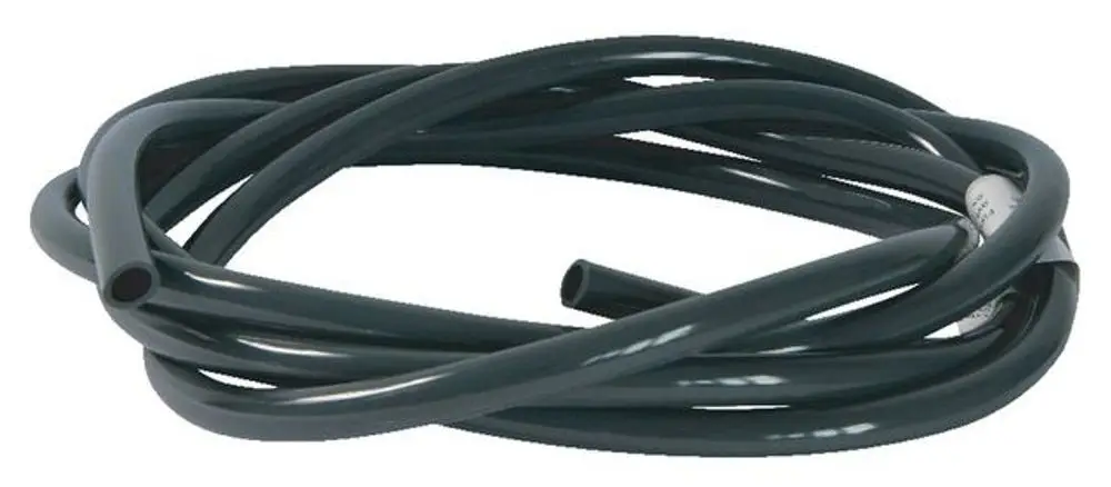 Schlauch aus flexiblem Material, dunkelgrau, in einer verwickelten Position. Geeignet für Anwendungen mit Abwasser und möglicherweise mit Syr-Produkten kompatibel.